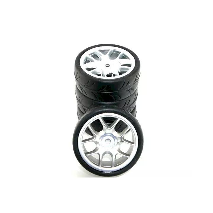 26073 Ride 1/10 Belted Tires 24mm Pre-glued with 10 Spoke Wheel - Grey (4)