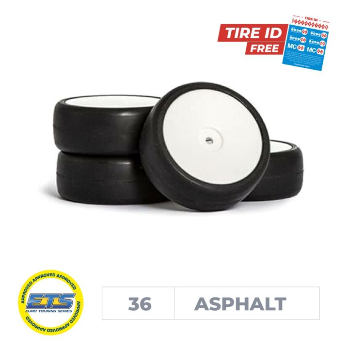 Bracing 1:10 EPD 36R Rubber Tire Pre-Glued Asphalt (4) White Rim