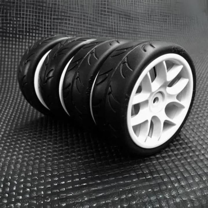 Ride 1:10 Belted Tires 24mm Preglued with 10 Spoke Wheel - White (4)