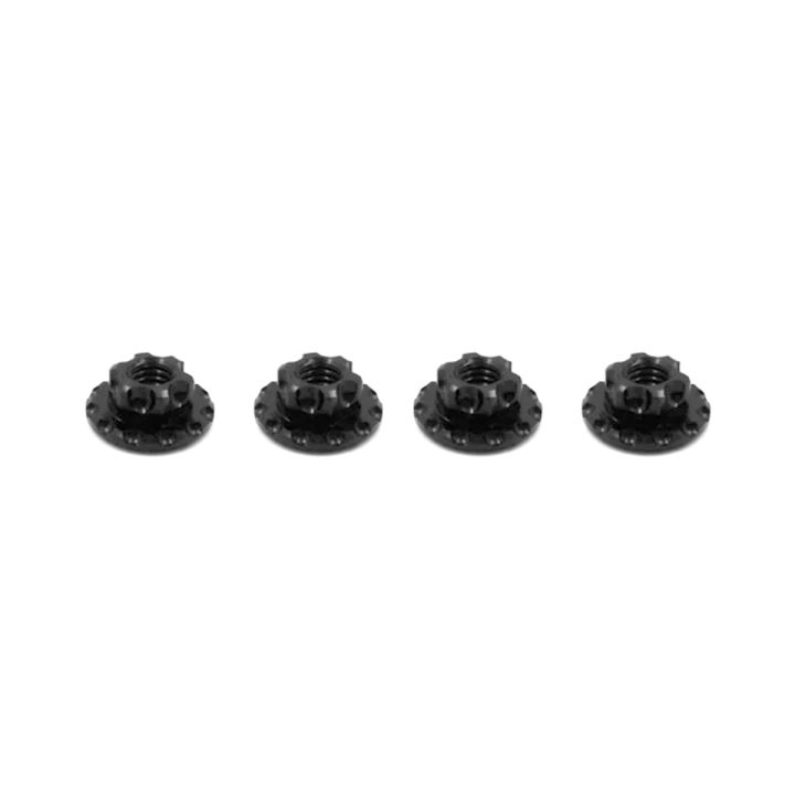 T-WORKS 7075-T6 Alu Large-Contact Serrated Flanged Reverse Thread Nut Black M4 (4pcs.)